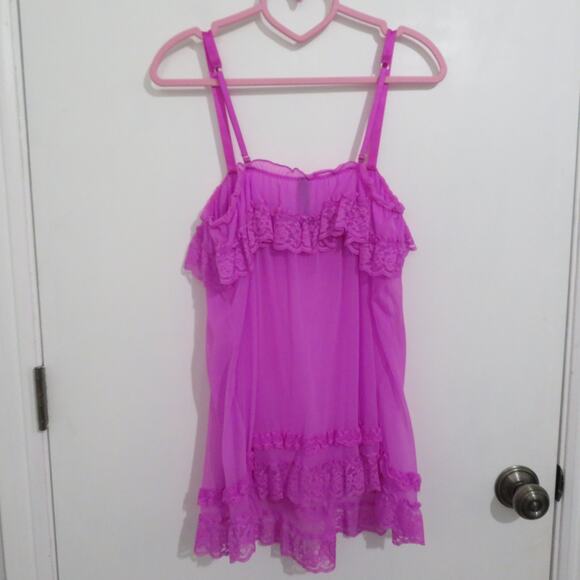 Victoria's Secret Women Sz M Bright Purple Sheer Lace Ruffle Slip Coquette Fairy - Picture 2 of 5